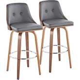 Gianna Swivel Bar Stool in Walnut Wood & Grey Leatherette with Chrome Footrest (Set of 2)
